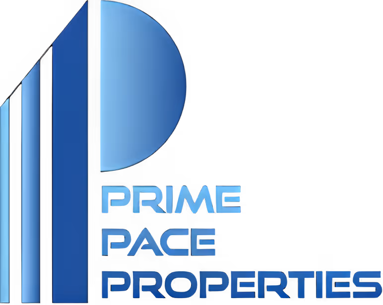 Logo for Prime Pace Properties featuring a stylized blue letter P with the company name stacked beside it.